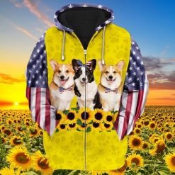 4th Of July Independence Day Corgi Lovers Sunflowers 3d Hoodie