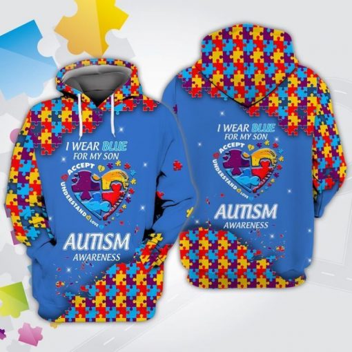 Autism Puzzle I Wear Blue For My Son Autism Awareness 3d Hoodie