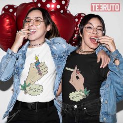 Best Buds Couple Matching Valentine Weed Lover Marijuana Joint Lighter T-Shirt