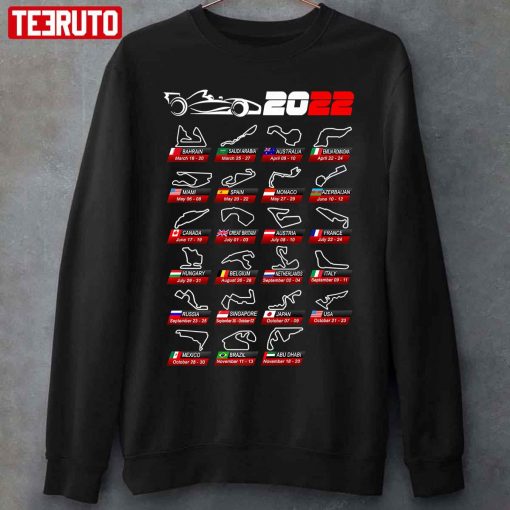 Calendar Race Cars Formula 2022 Circuits Sport Unisex T-Shirt