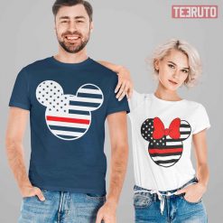 Couple Matching Valentine Mickey Minnie Mouse America Flag Disney T-Shirt