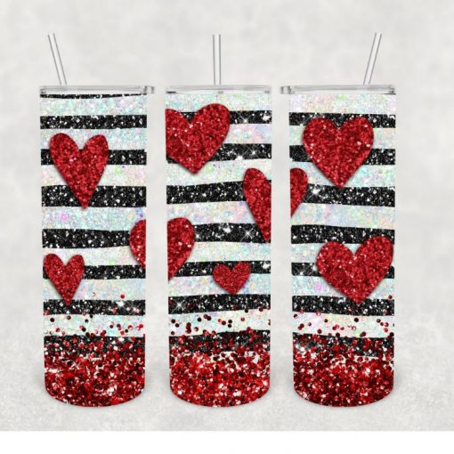 Digital File Hearts And Black Stripes Valentines 30 oz Sublimation Tumbler Wrap