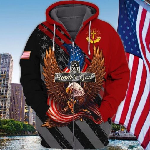 Eagles 4th Of July One Nation Under God 3d T Bomber Hoodie