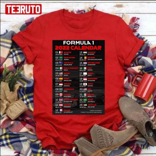 F1 2022 Calendar All Circuit Unisex T-Shirt