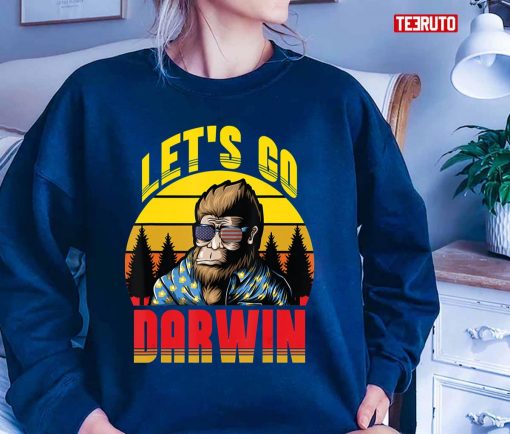 Funny Let’s Go Darwin Bigfoot American Flag Vintage Unisex T-Shirt