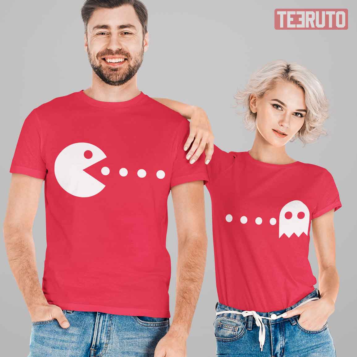 Gamebox 80s Ghost And Pacman Couple Matching Valentine T-Shirt