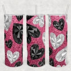Glitter And Gemstone Hearts Valentine Tumbler Design