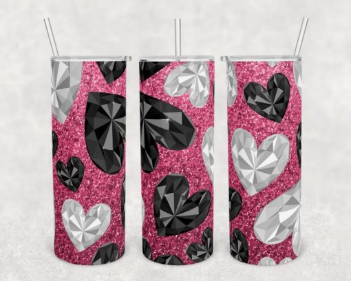 Glitter And Gemstone Hearts Valentine Tumbler Design