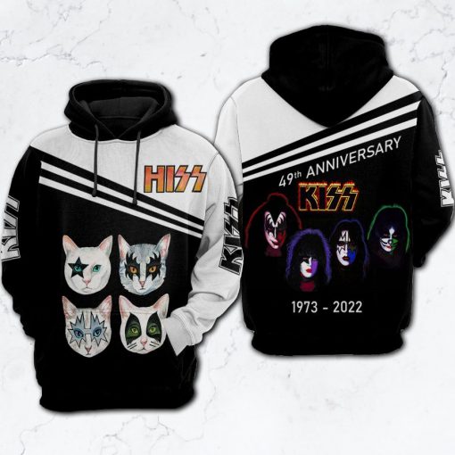 Kiss Band Lover Gift, Hiss Band Cat Face Gift, Kiss Band 49th Anniversary 1973 2022 Aop , , Fleece Jacket Hoodie