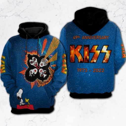 Kiss Band Lover Gift, Snoopy And Woodstock Watching Kiss Band Gift, Kiss Band 49th Anniversary 1973 2022 Aop , , Fleece Jacket Hoodie