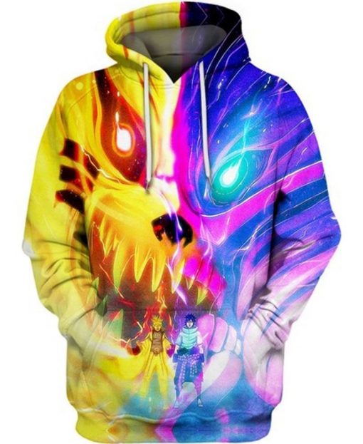 Kurama And Naruto Anime Neon Men And Women All Over Printing 3d Hoodie