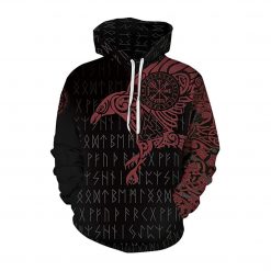 Mens Viking Red Raven Hoodie 3D