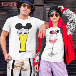 Mickey Minnie Ears Wine And Beer Drink Matching Disney Couple Valentine T-Shirt