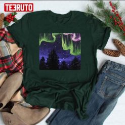 Northern Lights Over The Forest Painting Unisex T-Shirt