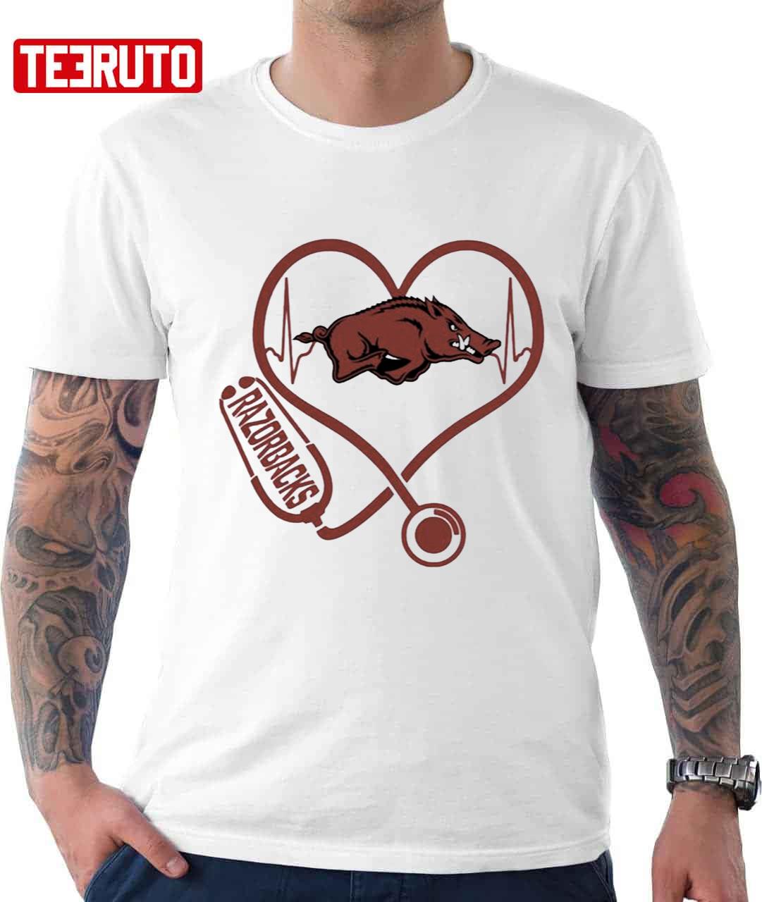 Nurse Love Arkansas Razorbacks Heartbeat Unisex T-Shirt