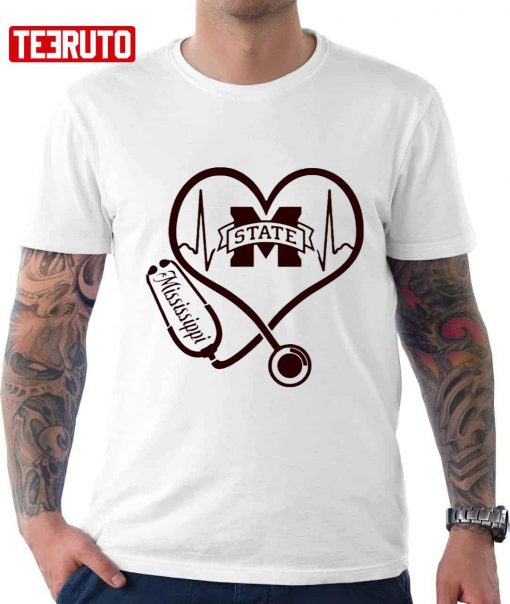 Nurse Love Mississippi State Bulldogs Heartbeat Unisex T-Shirt