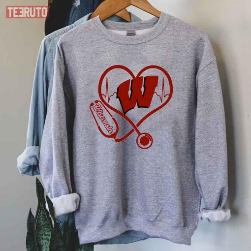 Nurse Love Wisconsin Badgers Heartbeat Unisex Hoodie