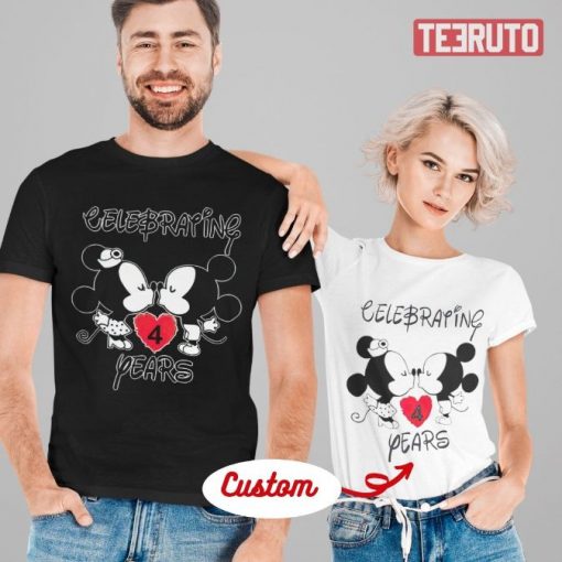 Personalize Mickey Minnie Celebrating Anniversary Husband And Wife Matching T-Shirt