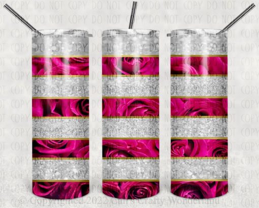 Pink Rose Glitter Tumbler