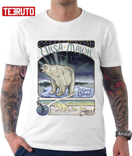 Polar Bear Ursa Major Constellation With Northern Lights Unisex T-Shirt