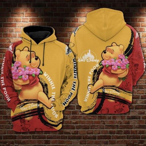 Pooh Hug Flower Winnie The Pooh Yellow And Red Over Print 3d Hoodie ...