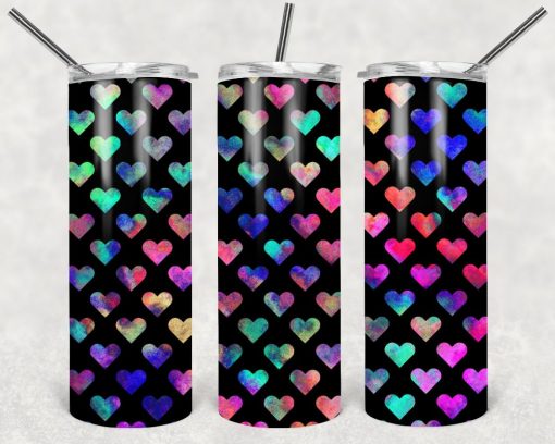 Rainbow Hearts Valentines Day 20 Oz Skinny Tumbler