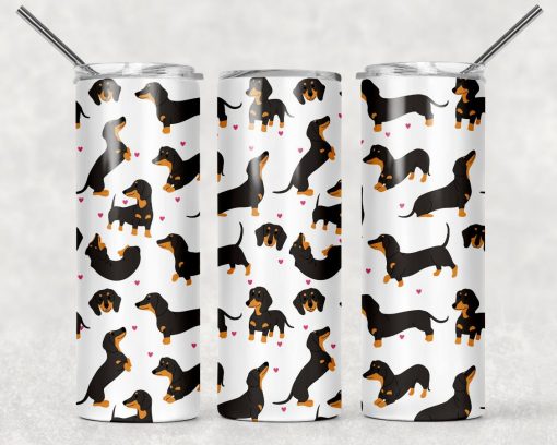 SEAMLESS Dachshund Valentines Hearts Dog Sublimation Skinny Tumbler