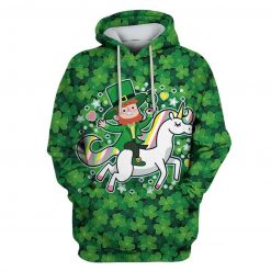Saint Patrick Day Green Man Riding Unicorn Apparel Green Over Print 3d Hoodie