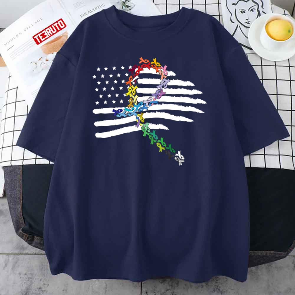 All Cancer Matters Awareness Usa Flag All Ribbons Unisex T-Shirt