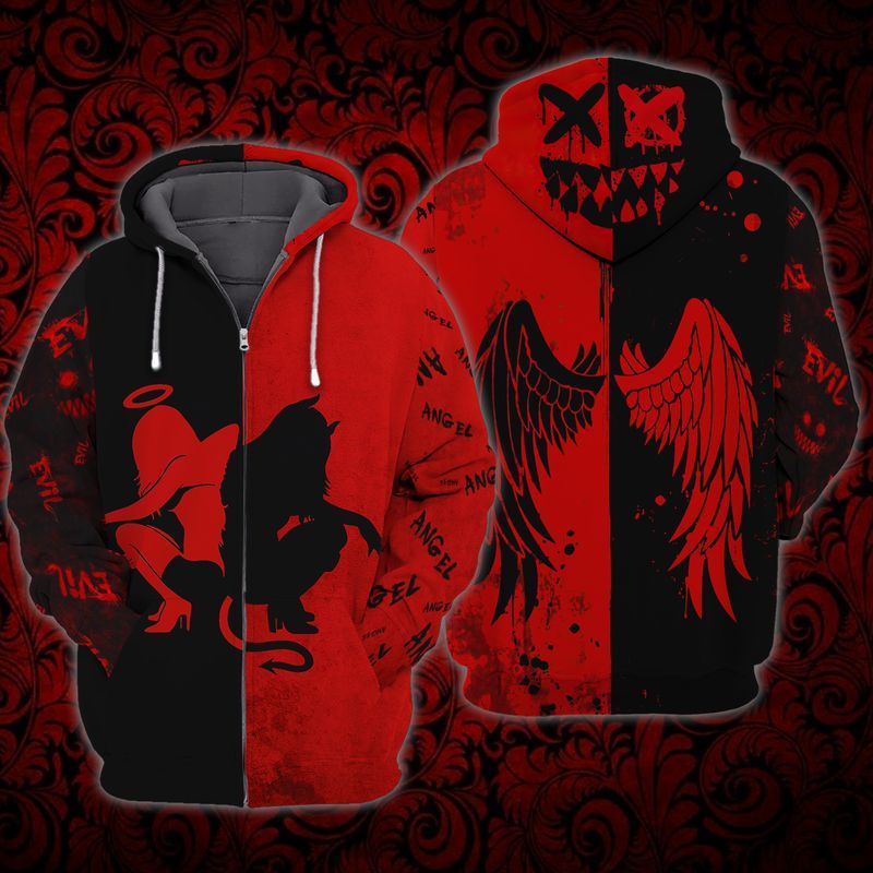 Angel And Evil 3d Zip Hoodie