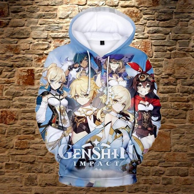 Anime Genshin Impact Over Print 3d Zip 3 Hoodie