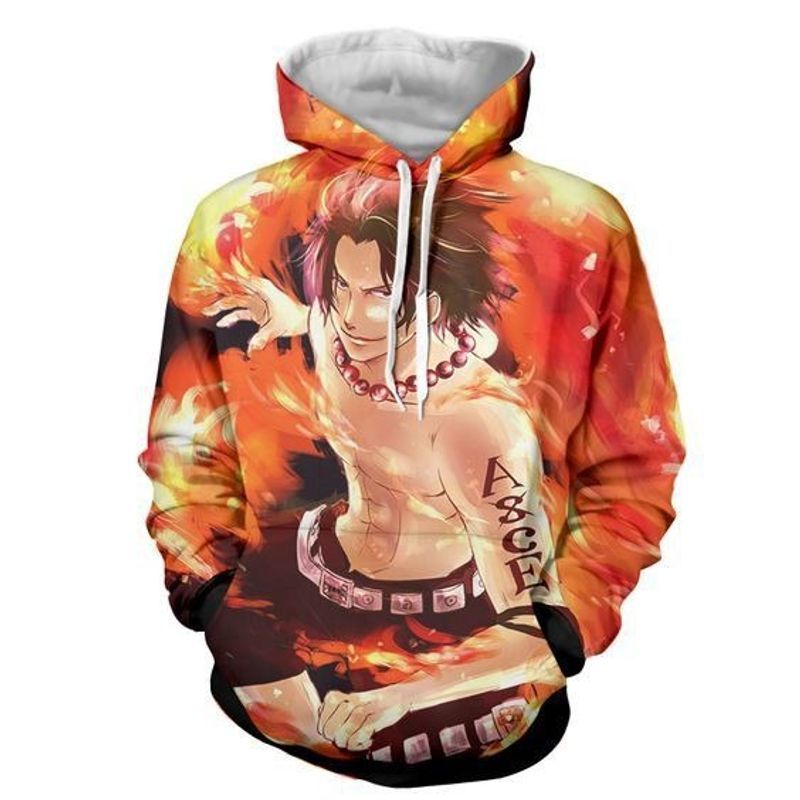 Anime One Piece Ace Portgas D. Ace Over Print 3d Zip Hoodie - Teeruto
