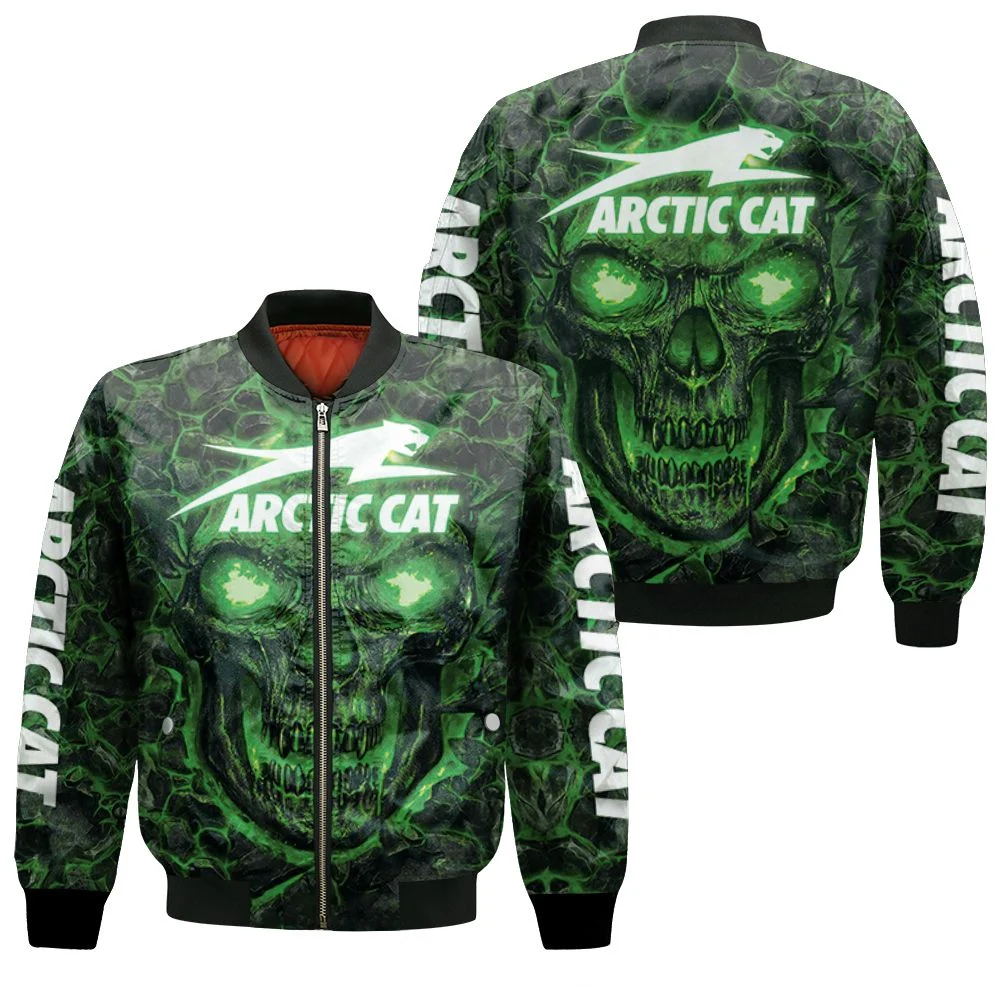 Arctic Cat Green Flame Skull 3d Jersey Bomber Jacket