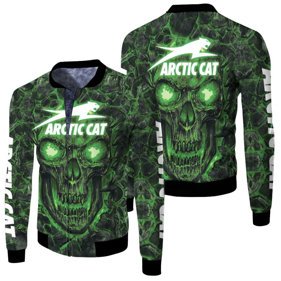 Arctic Cat Green Flame Skull 3d Jersey Fleece Bomber Jacket