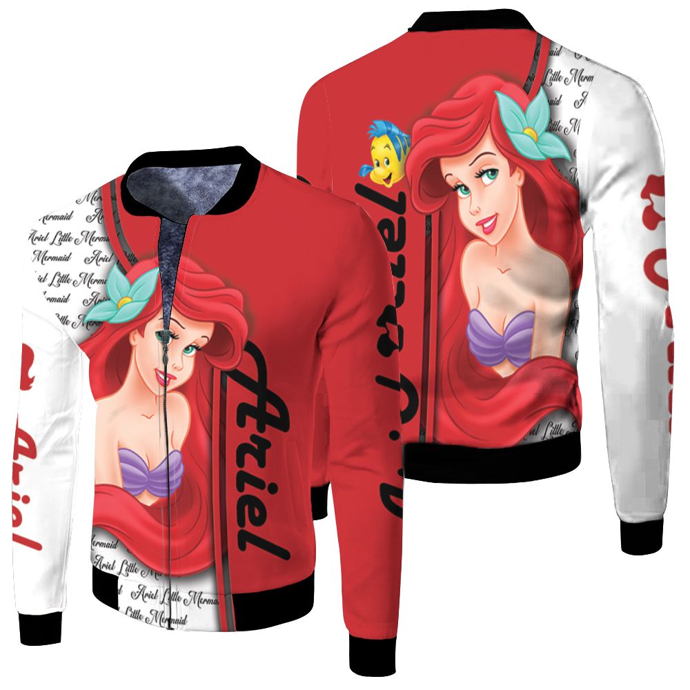 Ariel Little Mermaid Cartoon 3d Jersey Fleece Bomber Jacket