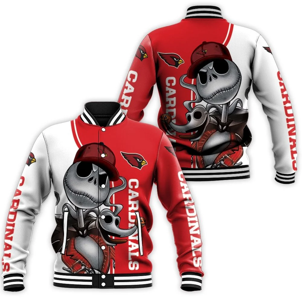 Arizona Cardinals Jack Skellington And Zero Baseball Jacket