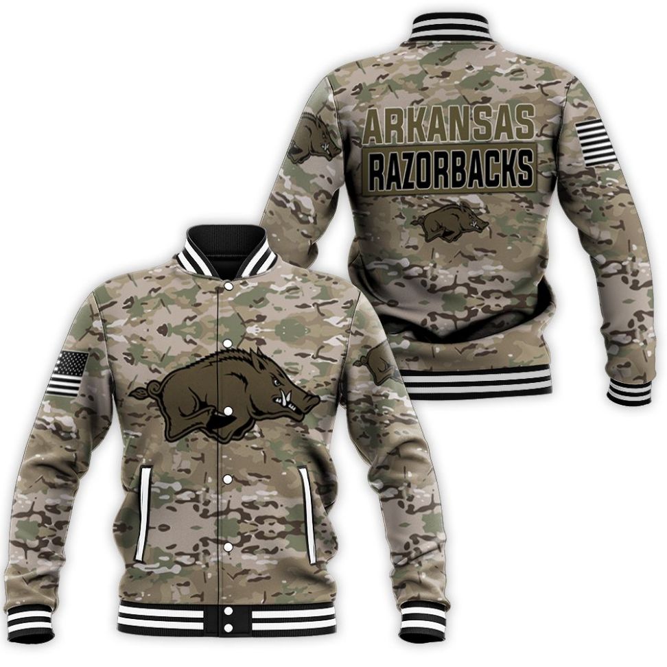 Arkansas Razorbacks Camo Pattern 3d Jersey Baseball Jacket