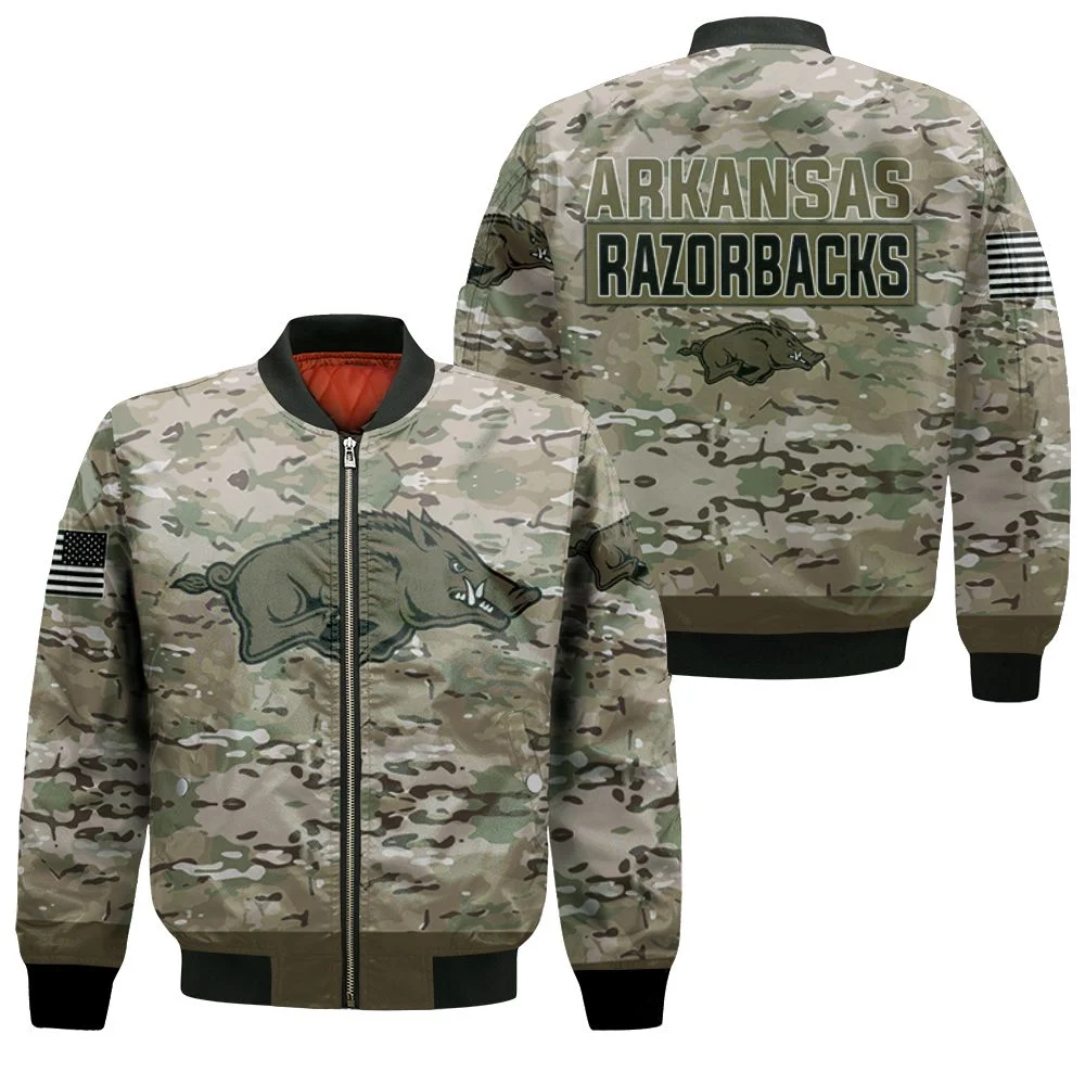 Arkansas Razorbacks Camo Pattern 3d Jersey Bomber Jacket