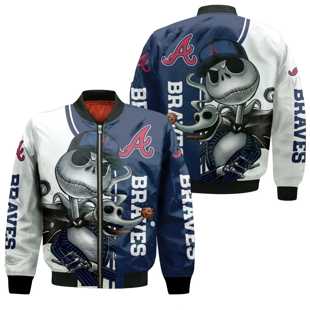 Atlanta Braves Jack Skellington And Zero Bomber Jacket