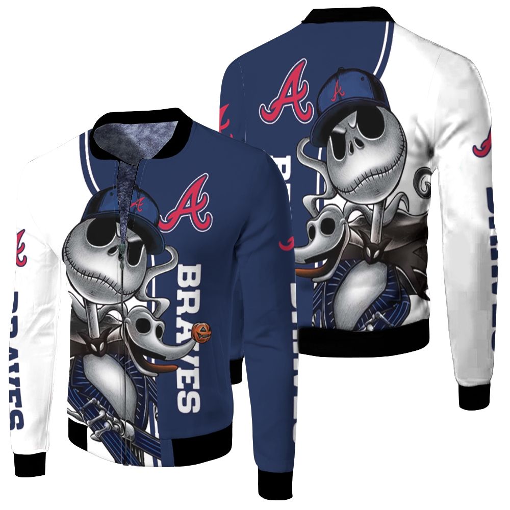 Atlanta Braves Jack Skellington And Zero Fleece Bomber Jacket