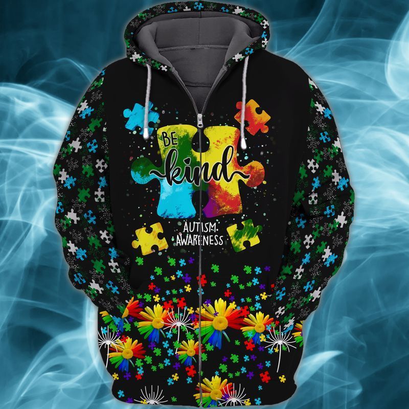 Autism Awareness Autism Be Kind 3d Zip Hoodie