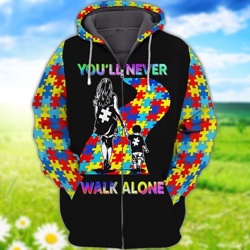 Autism Awareness Youll Never Walk Alone 3d Zip Hoodie