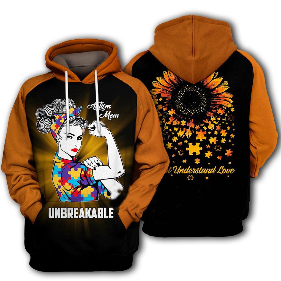 Autism Mom Unbreakable Sunflower 3d Zip Hoodie