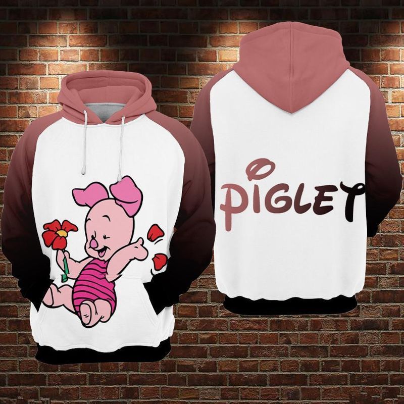 Baby Cute Piglet Playing With Flower Over Print 3d Zip Hoodie