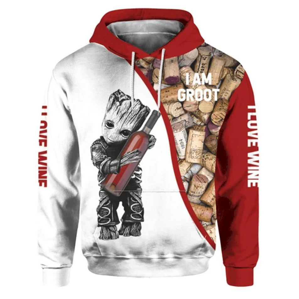 Baby Groot I Love Wine All Over Printing 3d Hoodie