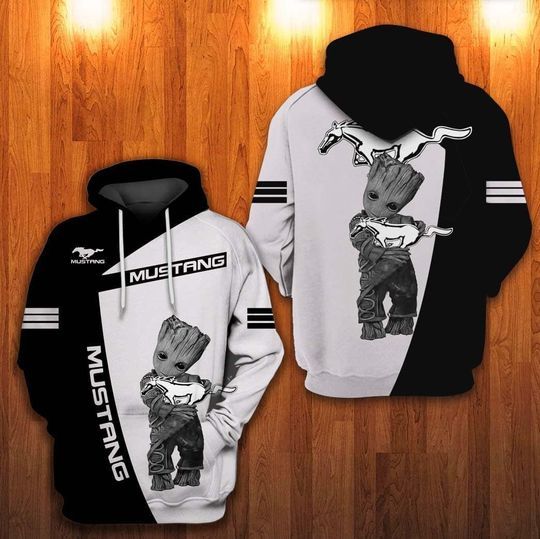 Baby Groot With Mustang 3d Zip Hoodie