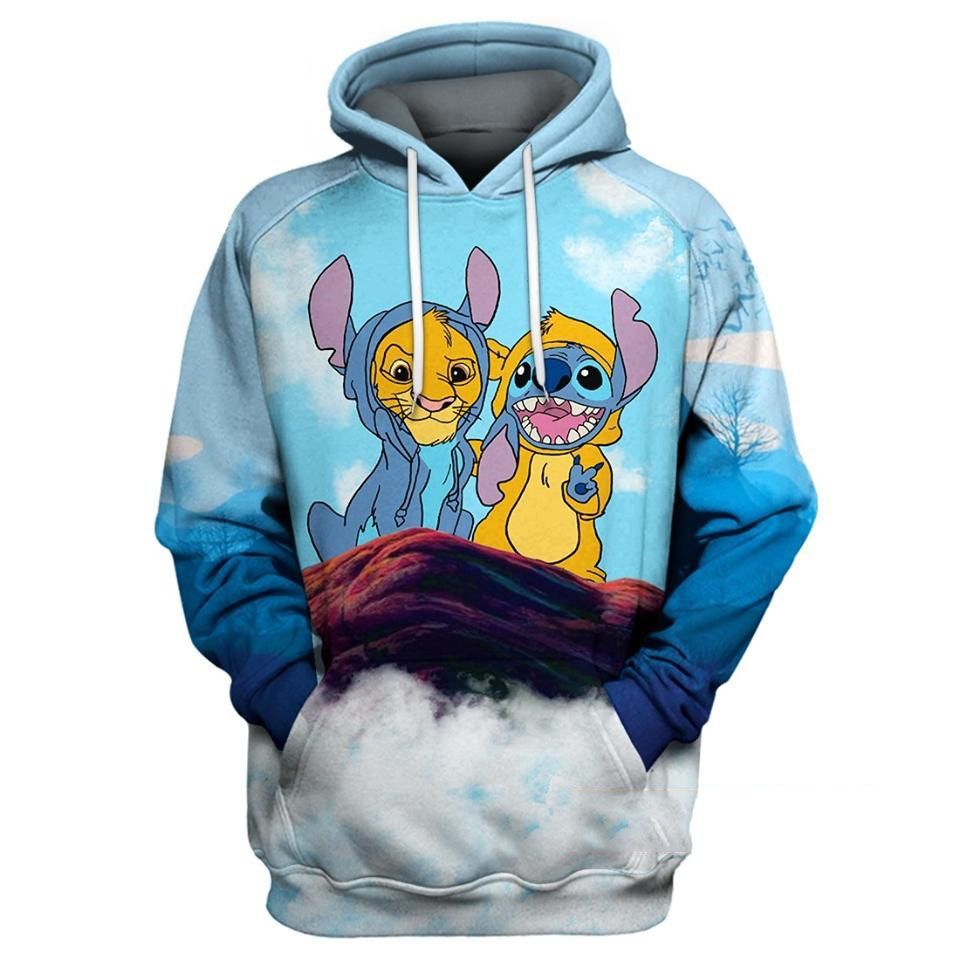 Baby Simba And Stitch Cute Lover 3d Zip Hoodie