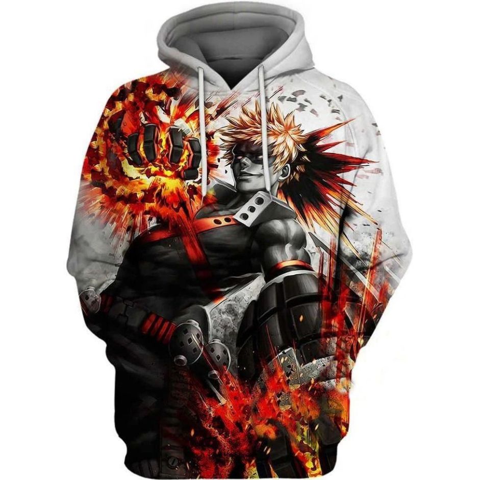 Bakugo Explosion My Hero Academia Over Print 3d Zip Hoodie