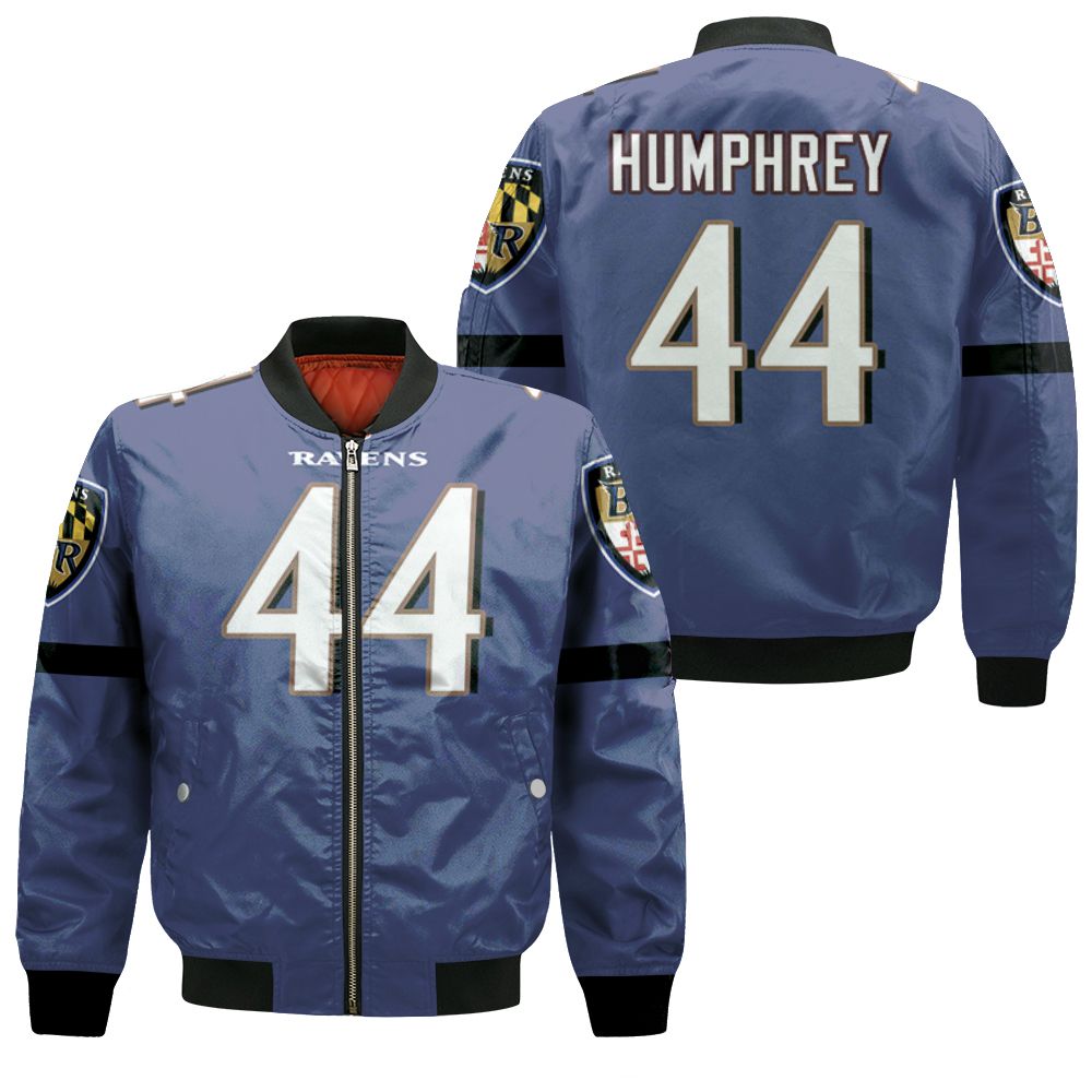 Baltimore Ravens Marlon Humphrey #44 Great Player Nfl Custom Game Purple 3d Designed Allover Gift For Baltimore Fans Bomber Jacket