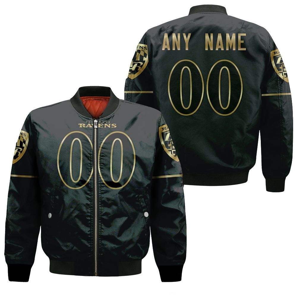 Baltimore Ravens Nfl American Team Black Golden Edition Vapor 3d Designed Allover Custom Gift For Baltimore Fans Bomber Jacket